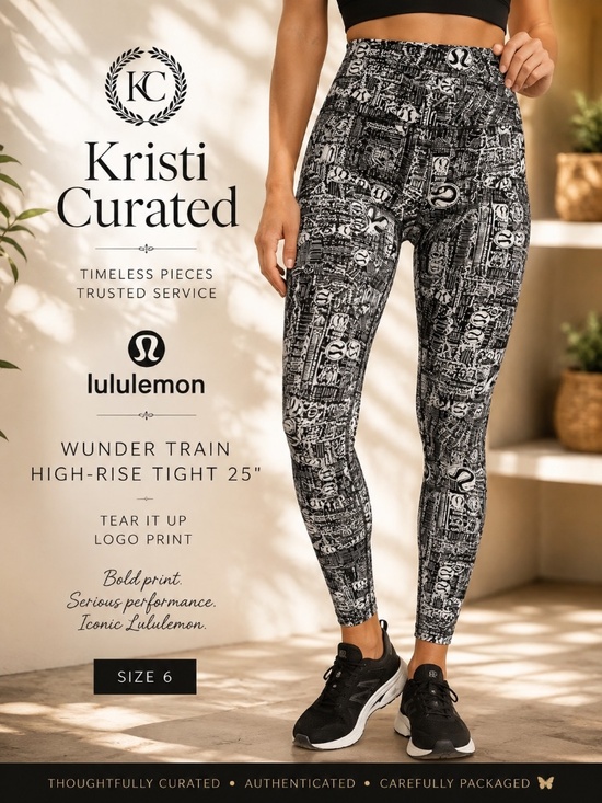 lululemon athletica Pants - Lululemon Wunder Train High-Rise Tight 25" — Tear It Up Logo Print — Size 6